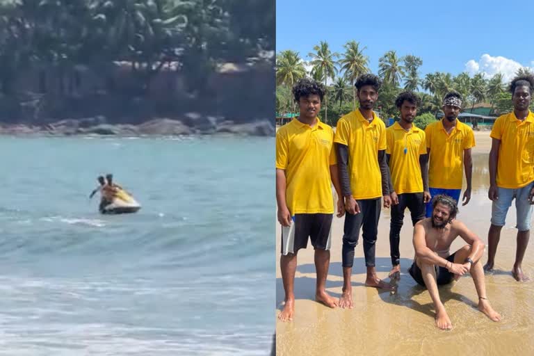 തെലുങ്ക് സിനിമാ നടൻ  actor akhil raj drowning  കാർവാർ  കർണാടക  ഗോകർണ  കുഡ്‌ലെ ബീച്ച്  തെലുങ്ക് സിനിമാ നടൻ അഖിൽ രാജ്  തെലുങ്ക് സിനിമാ നടനെ രക്ഷപ്പെടുത്തി  rescued tollywood film actor Akhil Raj  തെലുഗു സിനിമാ നടനെ രക്ഷപ്പെടുത്തി  തിരമാലയിൽ അകപ്പെട്ട