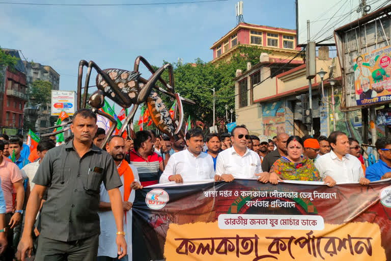 Kolkata BJP Youth wing marches to KMC protesting dengue deaths in West Bengal