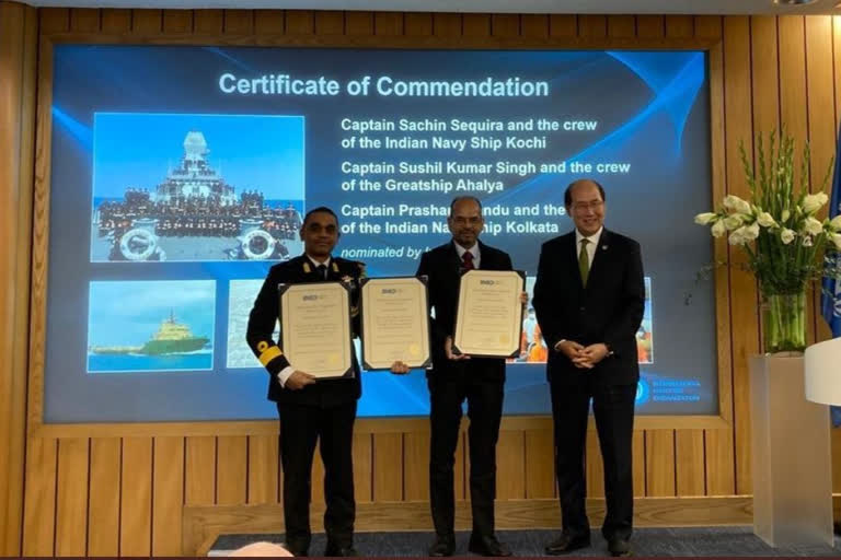 INS Kochi, INS Kolkata crew get commendation certificates from International Maritime Organisation