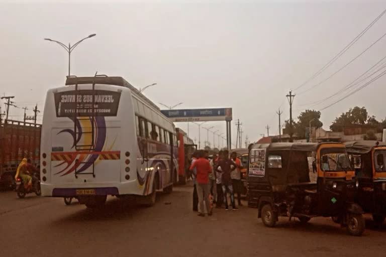 Traffic affected due to bus parked in road