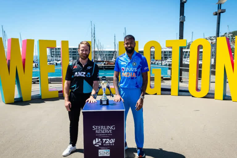 New Zealand Captain Kane Williamson and Indian Captain Hardik Pandya