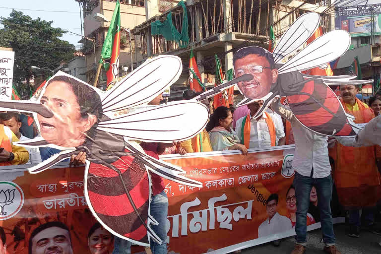 bjym-agitation-outside-kolkata-municipal-corporation-borough-number-5-in-dengue-issue