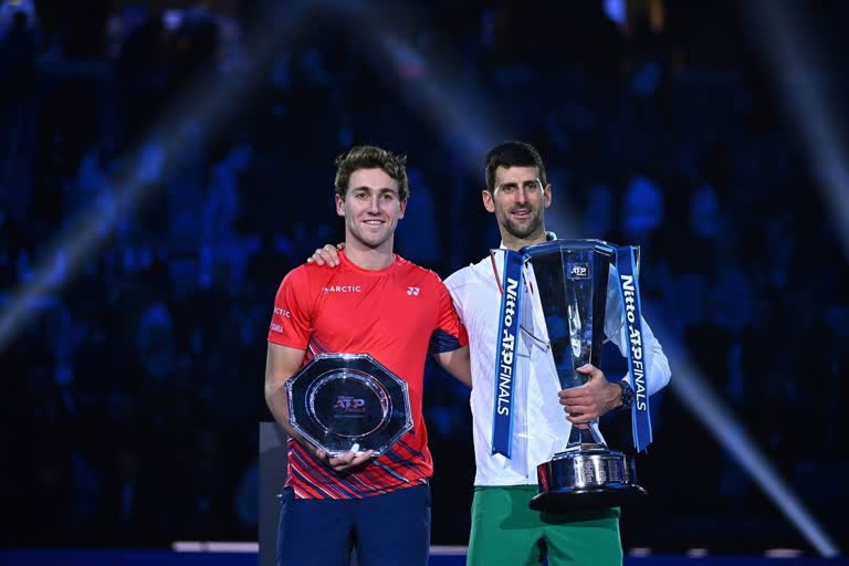 ATP Finals 2022  Novak Djokovic win ATP Finals 2022 title  Novak Djokovic  Roger Federer  Casper Ruud  Novak Djokovic beat Casper Ruud  എടിപി ഫൈനല്‍സ്  എടിപി ഫൈനല്‍സ് 2022  നൊവാക് ജോക്കോവിച്ച്  കാസ്‌പർ റൂഡ്  റോജര്‍ ഫെഡറര്‍