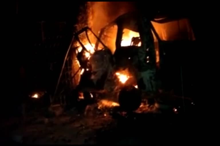 Three people burnt to death after car collided with electric pole in bihar