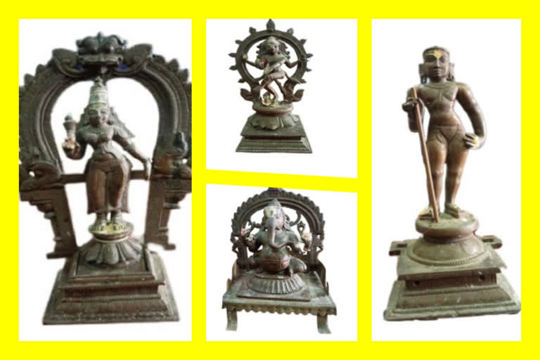 பழமை வாய்ந்த 4 உலோக சிலைகள் பறிமுதல்