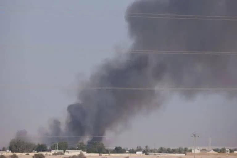 Fire sends smoke over Doha skyline during World Cup in Qatar