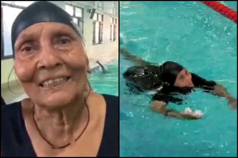 Elderly woman won gold in swimming