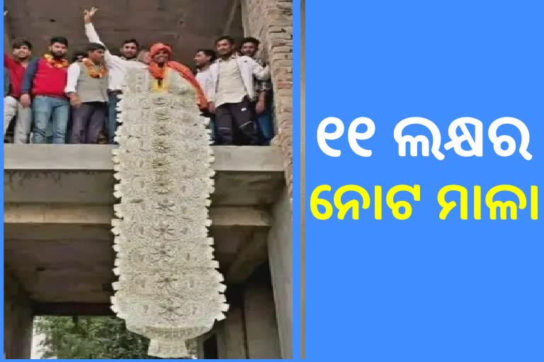 ଫୁଲମାଳା ବଦଳରେ ନୋଟ ମାଳା ପିନ୍ଧିଲେ ନବନିର୍ବାଚିତ ସରପଞ୍ଚ