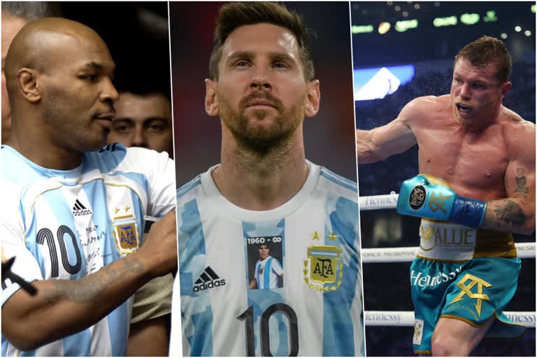 FIFA World Cup  FIFA World Cup 2022  Qatar World Cup  Mike Tyson  Lionel Messi  Canelo Alvarez  fans back Lionel Messi with Mike Tyson  Argentina fans defend Messi with Mike Tyson  കാനെലോ അൽവാരസ്  ലയണല്‍ മെസി  മൈക്ക് ടൈസണ്‍  ഖത്തര്‍ ലോകകപ്പ്  ഫിഫ ലോകകപ്പ് 2022  mexico jersey controversy