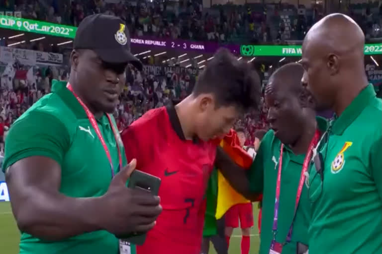 FIFA World Cup  FIFA World Cup 2022  Qatar World Cup  Son Heung min  Ghana Staff Selfie With Tearful Son Heung min  സൺ ഹ്യും മിൻ  ഖത്തര്‍ ലോകകപ്പ്  ഫിഫ ലോകകപ്പ് 2022  Tearful Son Heung min video  ഘാന vs ദക്ഷിണ കൊറിയ  Ghana vs South Korea