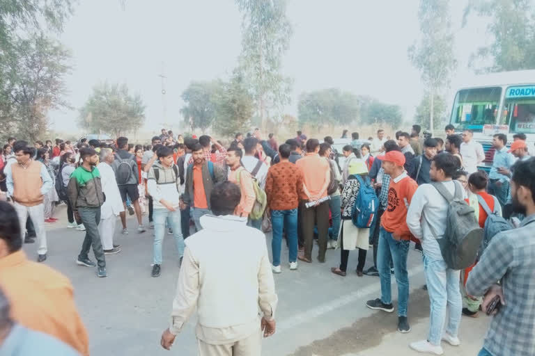 Demand to provide bus facility till new campus of CBLU students block Bhiwani-Hansi road
