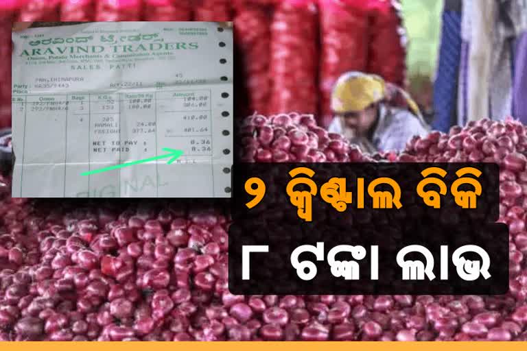 କର୍ଣ୍ଣାଟକରେ ଚରମ ସୀମାରେ ପିଆଜର ଅଭାବୀ ବିକ୍ରି, 2 କ୍ବିଣ୍ଟାଲ ପିଆଜ ବିକି ଚାଷୀ ପାଇଲେ ମାତ୍ର 8 ଟଙ୍କା ଲାଭ