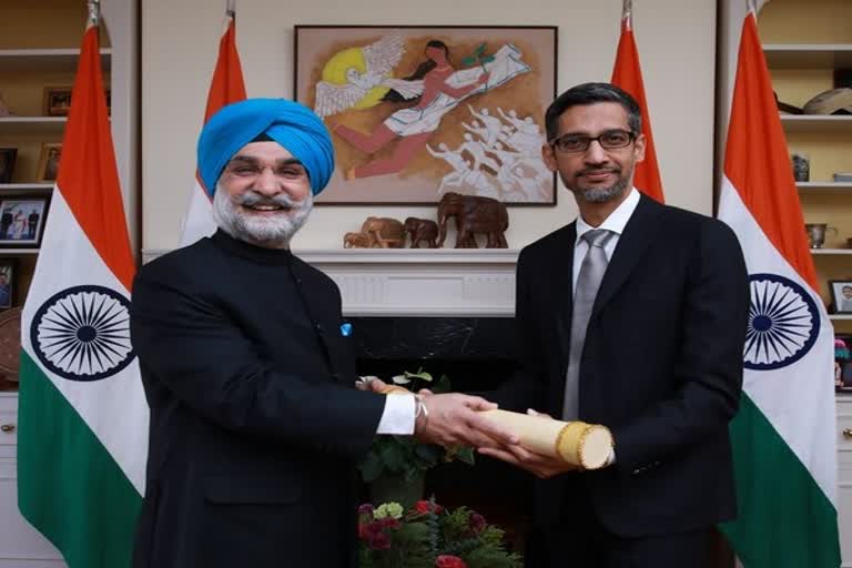 Indias envoy to US hands over Padma Bhushan to Sundar Pichai