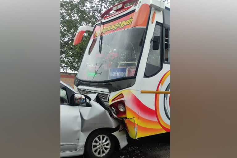 Pudukkottai  ex minister brother  ex minister  car accident at Pudukkottai  car accident  Pudukkottai news  Pudukkottai latest news  accident  விராலிமலி  முன்னாள் அமைச்சர்  கார் விபத்து  கார்  விராலிமலை கார் விபத்து  புதுக்கோட்டை  விபத்து  முன்னாள் அமைச்சரின் தம்பி கார் விபத்து  மணப்பாறை அரசு மருத்துவமனை  முன்னாள் அமைச்சர் தம்பி