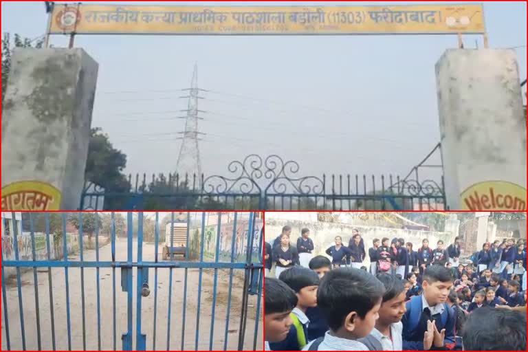 Villagers lock the school gate in Faridabad