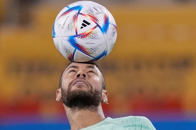 Brazil's Neymar was seen practicing during a training session at the Grand Hamad stadium in Doha, Qatar, Sunday.