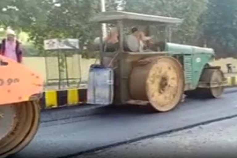 Preparations of Bharat Jodo Yatra in Alwar, two way road made with charcoal and cemented road