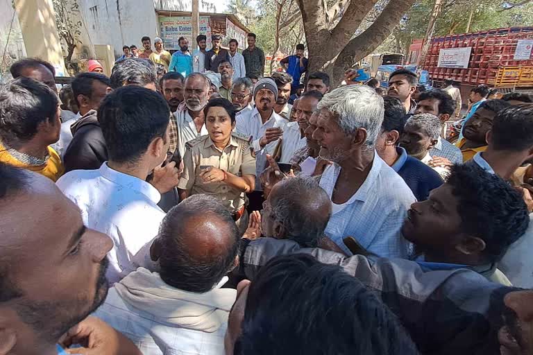 Farmers protested by blocking the road