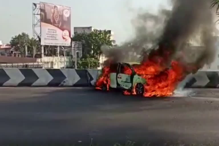 A fire broke out in a car