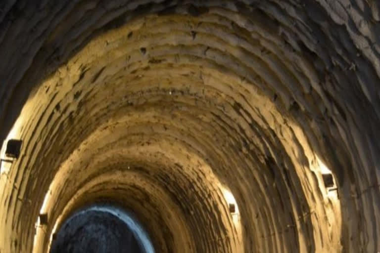 Portion of under-construction highway tunnel in Ramban caves in