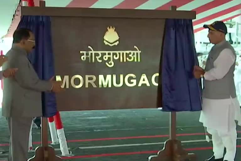 Stealth guided missile destroyer Mormugao commissioned into Indian Navy by Defense Minister Rajnath SIngh