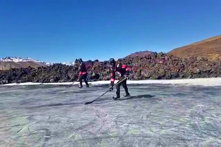 Dogra Regiment Jawans practice for Ice hockey competition in Spiti