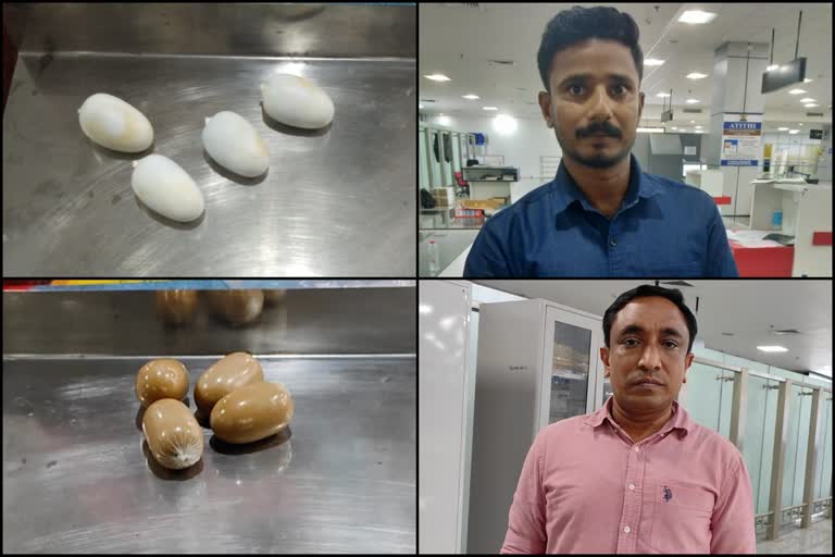 KARIPUR  gold mixture sized at karipur  kerala news  malayalam news  Karipur gold smuggling  gold smuggling two arrested  karipur airport  സ്വർണ മിശ്രിതവുമായി രണ്ട് യാത്രക്കാർ പിടിയിൽ  കേരള വാർത്തകൾ  മലയാളം വാർത്തകൾ  സ്വർണ മിശ്രിതം പിടികൂടി  കരിപ്പൂരിൽ സ്വർണ മിശ്രിതം പിടികൂടി  കരിപ്പൂർ വിമാനത്താവളം വഴി സ്വർണക്കടത്ത്  ശരീരത്തിനുള്ളിൽ ഒളിപ്പിച്ച് സ്വർണ മിശ്രിതം കടത്തി  സ്വർണക്കടത്ത്  എയർ കസ്റ്റംസ്‌ ഇന്‍റലിജൻസ്  നാല് കാപ്‌സ്യൂളുകൾ  ഒരു കോടി രൂപയുടെ സ്വർണ മിശ്രിതം