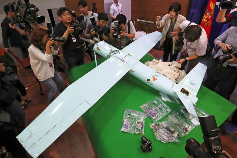 A suspected North Korean drone is viewed at the Defense Ministry in Seoul, South Korea, on June 21, 2017.