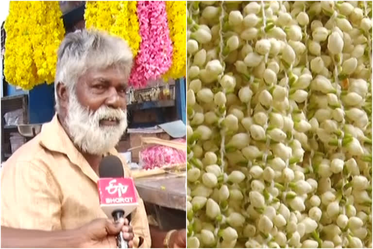 Jasmine flower price  കേരളത്തിൽ മുല്ലപ്പൂ വില ഉയരുന്നു  സ്വർണത്തെക്കാൾ കുതിച്ചുയർന്ന് മുല്ലപ്പൂ വില  മുല്ലപ്പൂവ്  jasmine flower  മുല്ലപ്പൂവിന്‍റെ വില കുതിച്ചുയരുന്നു  നന്ത്യാർവട്ടം  മുല്ലപ്പൂ  പൊന്നും വിലയിൽ മുല്ലപ്പൂ