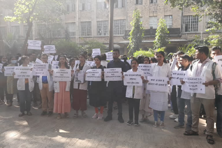 The crowd of resident doctors gathered at the KEM hospital premises in the city  to stage protests