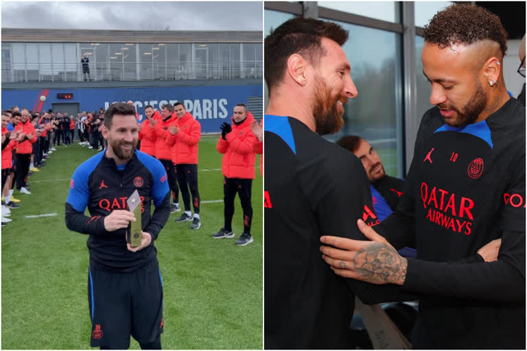 World Cup Winner Lionel Messi Arrives in Paris  World Cup Winner Lionel Messi  Lionel Messi Arrives in Paris  PSG  PSG shares pics and video Messi Arrival  psg players give guard of honour to messi  Lionel Messi  fifa world cup  ഫിഫ ലോകകപ്പ്  ലയണല്‍ മെസി  ലയണല്‍ മെസി പാരീസിലെത്തി  മെസിക്ക് പിഎസ്‌ജി താരങ്ങളുടെ ഗാര്‍ഡ് ഓഫ് ഓണര്‍