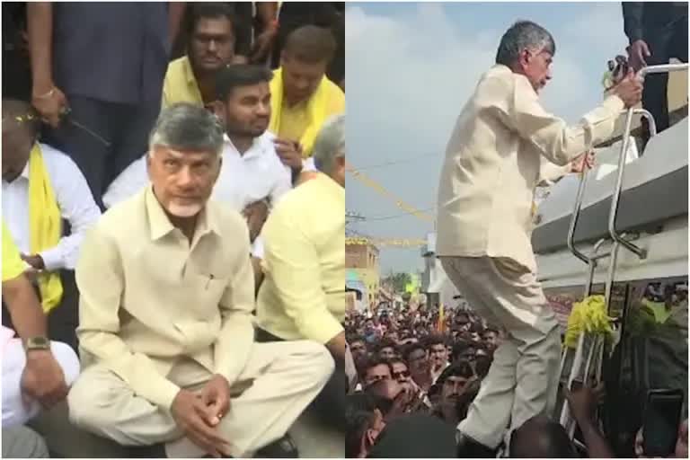 Chandrababu Naidu climbs on bus