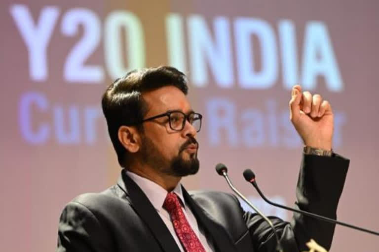 Picture of Union Minister Anurag Singh Thakur launching logo, theme of 'Y20' Summit