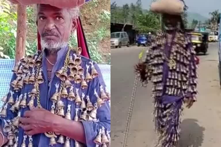 idukki  sabarimala Pilgrim  sabarimala Pilgrim with twenty five kg bells  തമിഴ്‌നാട്  pathanamthitta local news  idukki local news  sabarimla news  വസ്ത്രത്തിൽ 600ഓളൾ മണികളുമായി അയ്യപ്പഭക്തൻ  അയ്യപ്പഭക്തൻ  തമിഴ്‌നാട്  മുധര ജയന്തിപുരം