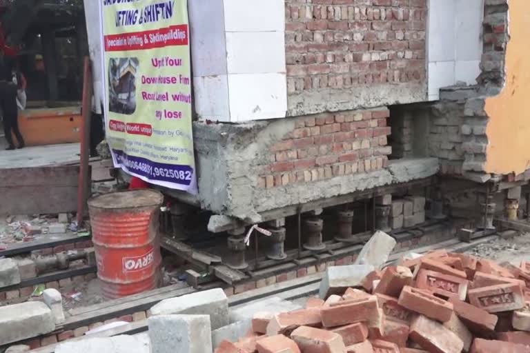 A hanuman temple being shifted away from the national highway with the help of jacks to facilitate the road widening in Uttar Pradesh's Shahjahanpur district.