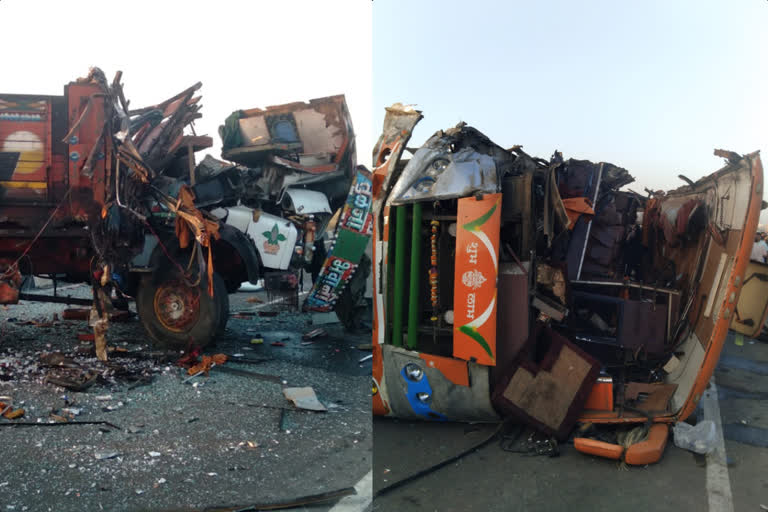 Many people dies in Truck and Bus accident  Truck and Bus accident in Maharashtra  Truck and Bus accident in Shiradi  ದೇವಸ್ಥಾನದ ಬಳಿ ಬಸ್​ ಟ್ರಕ್​ ಮುಖಾಮುಖಿ ಡಿಕ್ಕಿ  ಭೀಕರ ರಸ್ತೆ ಅಪಘಾತ  ಸಾಯಿಬಾಬಾ ಭಕ್ತಾದಿಗಳು ಸಾವು  ಶಿರಡಿ ಕ್ಷೇತ್ರದಲ್ಲಿ ಭೀಕರ ರಸ್ತೆ ಅಪಘಾತ  10ಕ್ಕೂ ಹೆಚ್ಚು ಜನರು ಮೃತ  ಶಿರಡಿಯಲ್ಲಿ ಭೀಕರ ರಸ್ತೆ ಅಪಘಾತ  ಬಸ್ ಮತ್ತು ಟ್ರಕ್ ಮುಖಾಮುಖಿ ಡಿಕ್ಕಿ  ಮುಂಬೈನಿಂದ ಶಿರಡಿಗೆ ಬರುತ್ತಿದ್ದ ಖಾಸಗಿ ಕಂಫರ್ಟ್ ಬಸ್