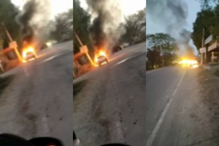 burning car in yamunanagar accident in yamunanagar