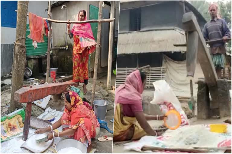 use of Husking Pedal during Poush Parbon in Malda and Paschim Medinipur