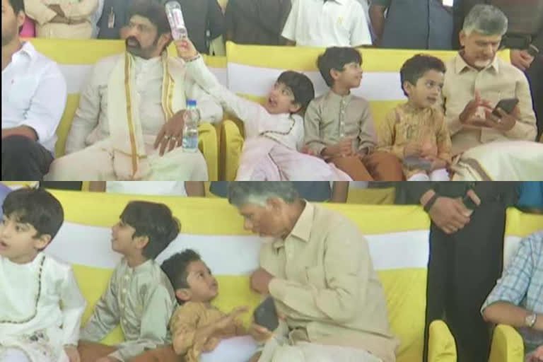 Sankranti ceBalakrishna and Chandrababu fun with their grandchildrenebrations