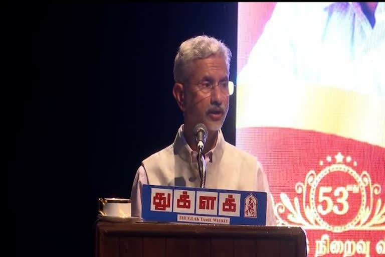 India response to China was strong and firm  External Affairs Minister S Jaishankar  Tughlaq paper Annual Day Function  ಸೈನಿಕರು ಗಡಿಯಲ್ಲಿ ದೇಶವನ್ನು ಕಾಪಾಡಿದ್ದಾರೆ  ವಿದೇಶಾಂಗ ಸಚಿವ ಜೈಶಂಕರ್​ ತುಘಲಕ್ ಪತ್ರಿಕೆಯ 53 ನೇ ವಾರ್ಷಿಕೋತ್ಸವ  ಚೆನ್ನೈನಲ್ಲಿ ತಮಿಳು ವಾರಪತ್ರಿಕೆಯ 53 ನೇ ವಾರ್ಷಿಕೋತ್ಸವ  ಪಾಕಿಸ್ತಾನದಿಂದ ಹೊರಹೊಮ್ಮುತ್ತಿರುವ ಭಯೋತ್ಪಾದನೆ  ಚೀನಾದೊಂದಿಗಿನ ಆಕ್ರಮಣಕಾರಿ ಗಡಿಯಾಚೆಗಿನ ಕದನ  ಭಾರತ ತಕ್ಕ ಪ್ರತಿಕ್ರಿಯೆ