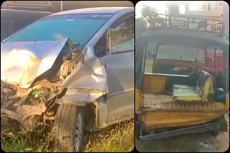 Boy died and many people injured  Innova car and passenger auto between collide  Accident in Tumkur  ತುಮಕೂರಿನಲ್ಲಿ ಪ್ಯಾಸೆಂಜರ್​ ಆಟೋಗೆ ಕಾರು ಡಿಕ್ಕಿ  ಪ್ಯಾಸೆಂಜರ್​ ಆಟೋಗೆ ಕಾರು ಡಿಕ್ಕಿ  ತುಮಕೂರಿನಲ್ಲಿ ಭೀಕರ ರಸ್ತೆ ಅಪಘಾತ  ಆಟೋದಲ್ಲಿದ್ದ ಓರ್ವ ಬಾಲಕ ಮೃತ  ಪ್ರಯಾಣಿಕರು ಗಾಯಗೊಂಡಿರುವ ಘಟನೆ  ಇನ್ನೋವಾ ಆಟೋ ಮಧ್ಯೆ ಅಪಘಾತ  ರಕ್ಷಣಾ ಕಾರ್ಯ ಕೈಗೊಂಡ ಪೊಲೀಸರು  ಮುಗಿಲು ಮುಟ್ಟಿದ ಆಕ್ರಂದನ  ಕಾರು ಆಟೋ ಸಂಪೂರ್ಣ ಜಖಂ