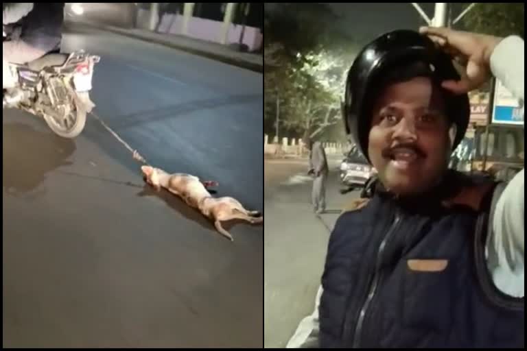 dog tied up and dragged by bike in gaya