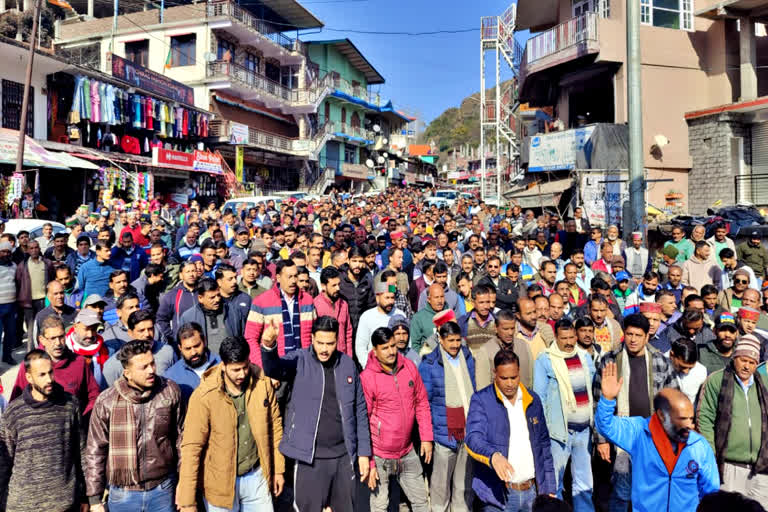 Truck operators protest rally in Bilaspur on 19 January.