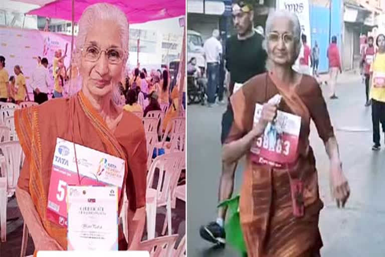 Bharti Jitendra Pathak  eighty year old women participated in Marathon  Bharti Jitendra Pathak in Tata Mumbai Marathon  Tata Mumbai Marathon  Tata Mumbai Marathon 2023  Tata Mumbai Marathon 2022  ഭാരതി  മഹാരാഷ്‌ട്ര സ്വദേശിയായ ഭാരതി ജിതേന്ദ്ര പഥക്  ടാറ്റ മുംബൈ മാരത്തണ്‍  50 മിനിറ്റില്‍ അഞ്ച് കിലോമീറ്റർ  50 മിനിറ്റില്‍ 5 കിലോമീറ്റർ ഓടിത്തീര്‍ത്ത് 80കാരി  സ്റ്റാര്‍ ഗ്രാനി