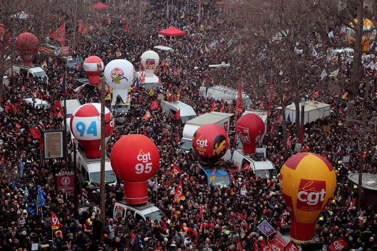 Workers in many French cities took to the streets Thursday to reject proposed pension changes that would push back the retirement age, amid a day of nationwide strikes and protests seen as a major test for Emmanuel Macron and his presidency