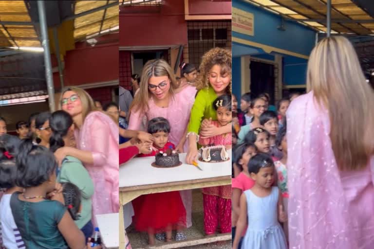 Rakhi Sawant met children in NGO (Design photo- Social media)