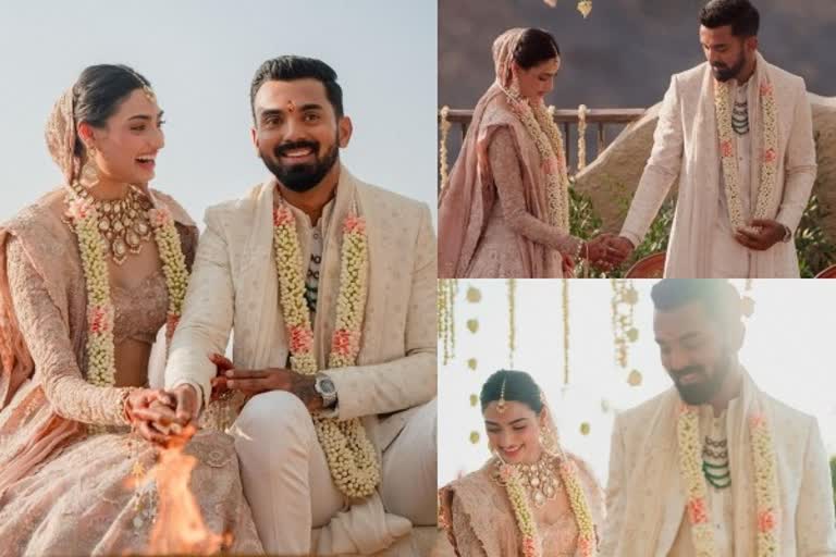 టీమ్ఇండియా స్టార్ క్రికెటర్ కేఎల్ రాహుల్.. తన ప్రియురాలు, బాలీవుడ్ నటుడు సునీల్శెట్టి కుమార్తె, నటి అతియాశెట్టి మెడలో మూడుముళ్లు వేశాడు. మహారాష్ట్ర ఖండాలలోని సునీల్శెట్టికి చెందిన ఫామ్హౌస్లో సోమవారం సాయంత్రం వీరి వివాహం ఘనంగా జరిగింది. వీరి పెళ్లికి సంబంధించిన ఫొటోలను ఈ జంట అధికారికంగా విడుదల చేశారు. అయితే ఈ వేడుకలో అతియా ధరించిన పింక్ కలర్ లెహంగా స్పెషల్ అట్రాక్షన్గా నిలిచింది. అయితే దీన్ని డిజైన్ వెనక పెద్ద కథే ఉంది. దాని గురించే ఈ కథనం..