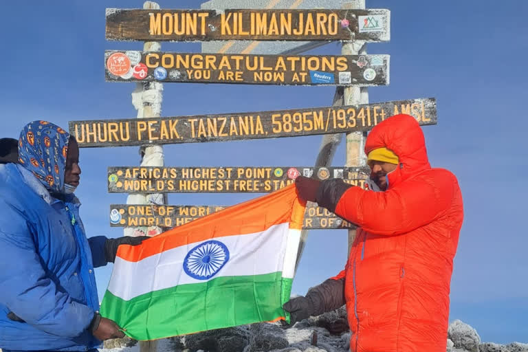 Indian flag on Mount Kilimanjaro