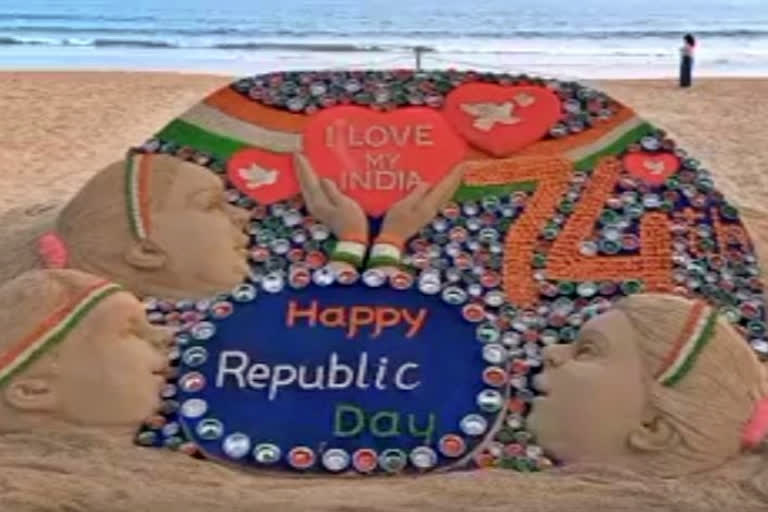 Sand artist Sudarshan Pattnaik creates R-Day sand sculpture