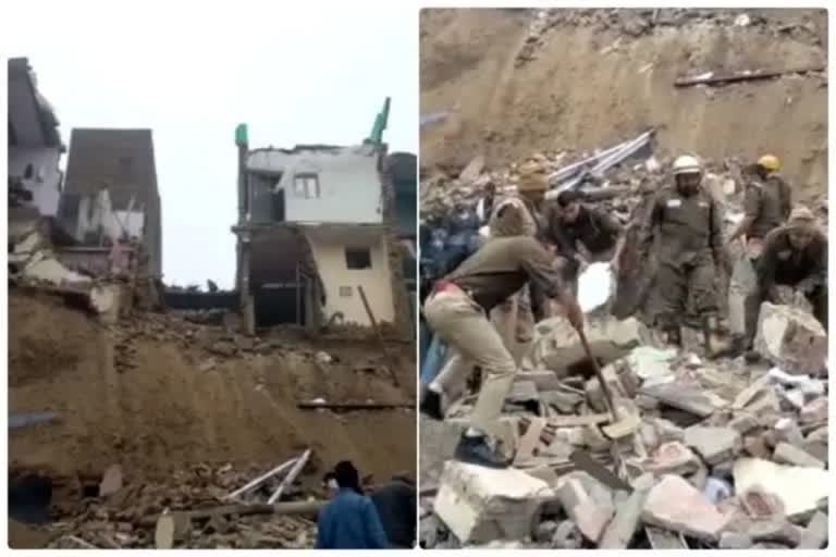 twenty five houses collapse  agra houses collapse  excavation  houses collapse in agra due to excavation  latest news in uttarpradesh  latest national news  ആഗ്രയില്‍ ഉത്‌ഖനനം  ആഗ്രയില്‍ വീടുകള്‍ തകര്‍ന്നു  നിരവധി പേര്‍ കുടുങ്ങിക്കിടക്കുകയാണെന്നും പൊലീസ്  ര്‍മശാലയിലെ ബേസ്‌മെന്‍റ് കുഴിച്ച് അപകടം  ഉത്തര്‍പ്രദേശ് ഏറ്റവും പുതിയ വാര്‍ത്ത  ഇന്നത്തെ പ്രധാന വാര്‍ത്ത